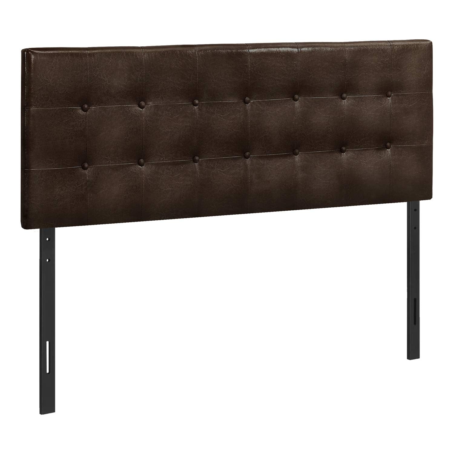 Monarch Specialties 6000Q, Queen, Bedroom, Upholstered, Pu, Transitional Bed Size Headboard, Dark Brown Leather-Look